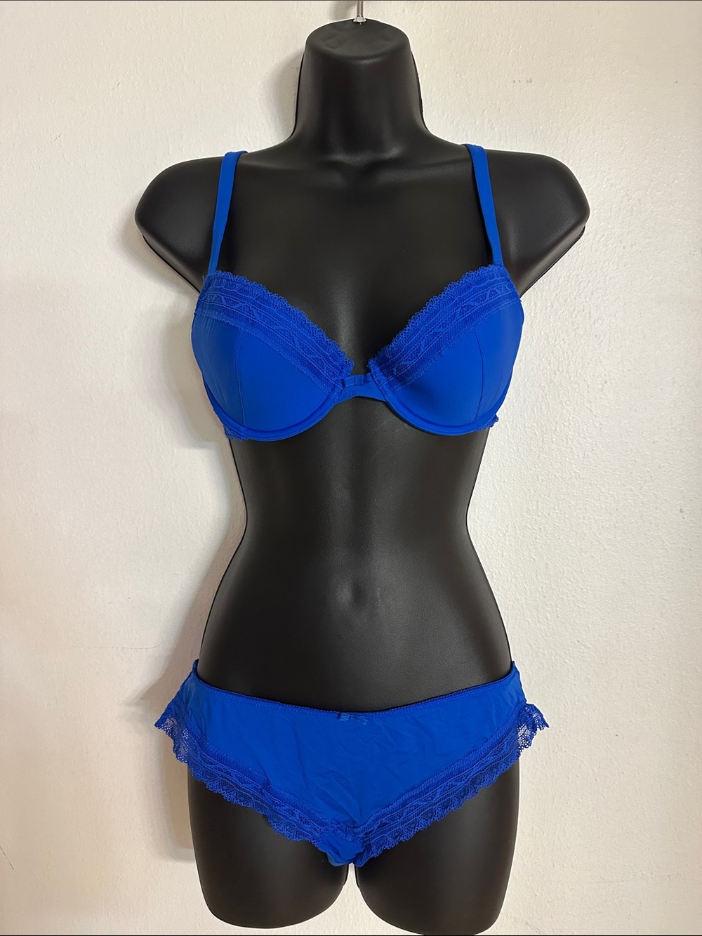 Women's Blue Lace Lingerie Set with Adjustable Straps